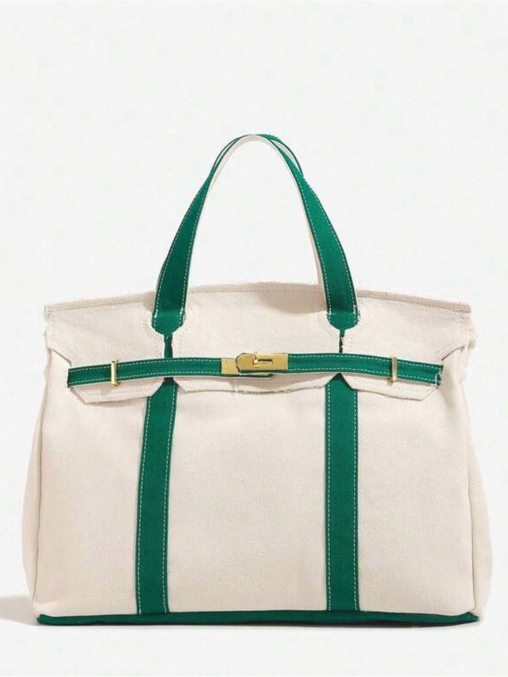 Boatkin Canvas Tote Bag with Green Trim